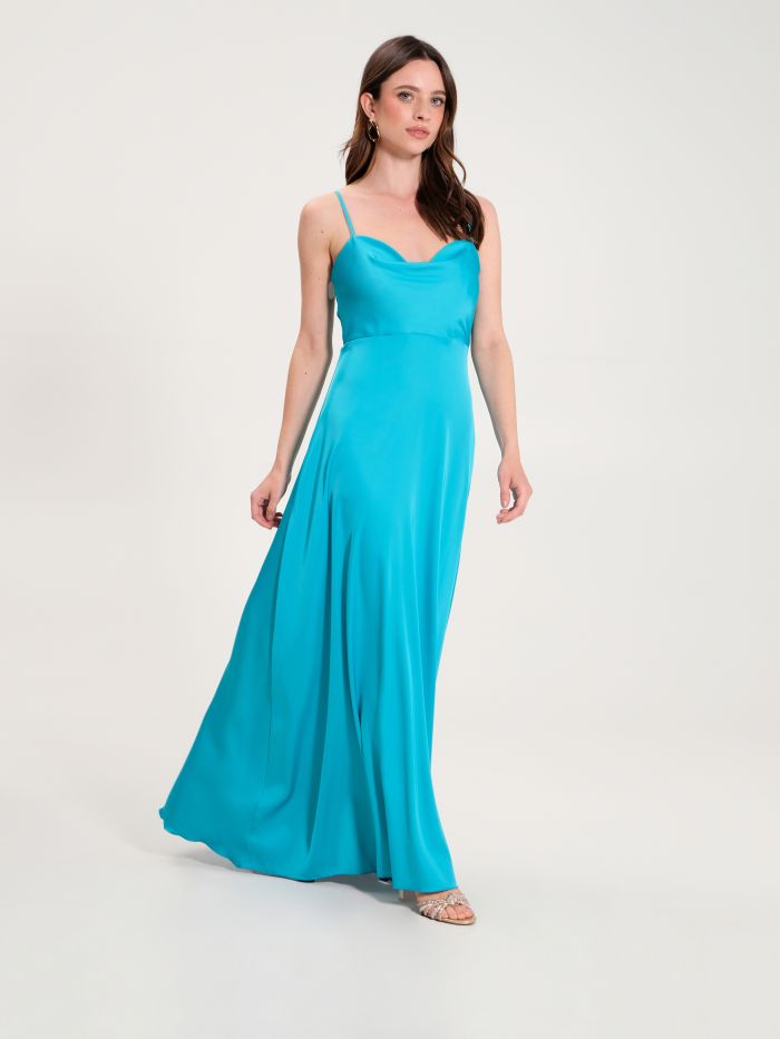 Robe longue turquoise en satin  Rinascimento