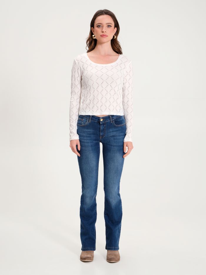 Weißer Pullover mit Lochmuster und Rundhalsausschnitt | Rinascimento