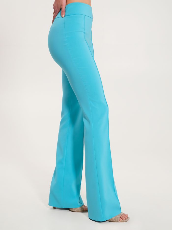 Pantalon évasé en tissu technique turquoise  Rinascimento
