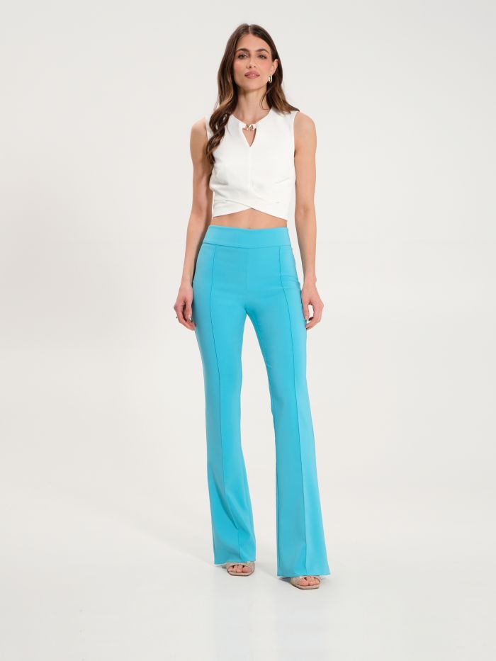 Flared Trousers in Turquoise Technical Fabric  Rinascimento