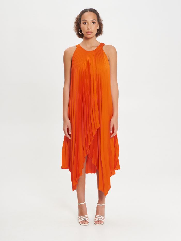 Orange Pleated Dress det_1