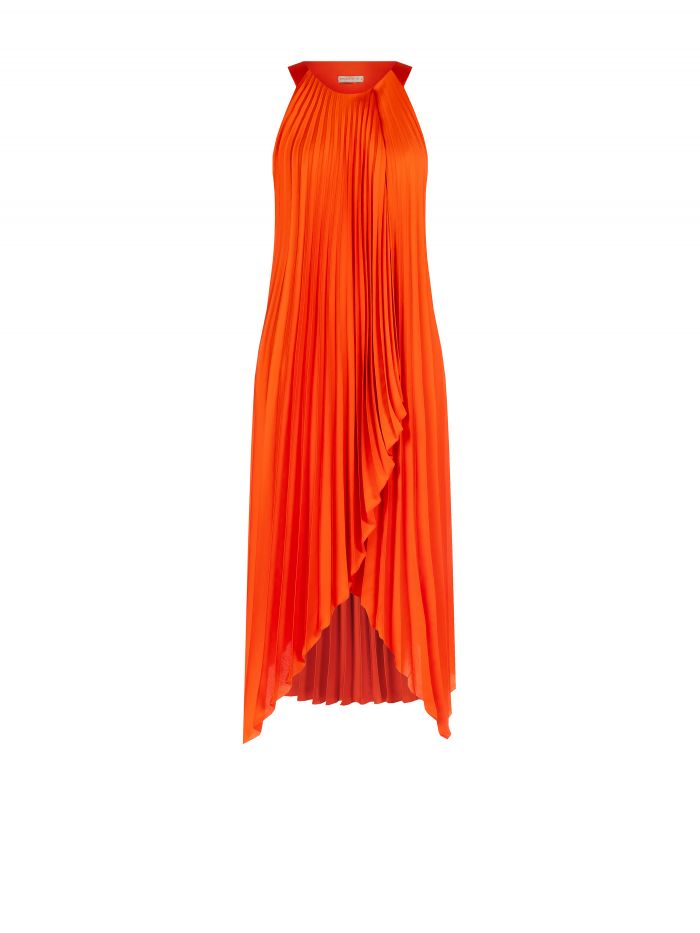 Orange Pleated Dress det_4