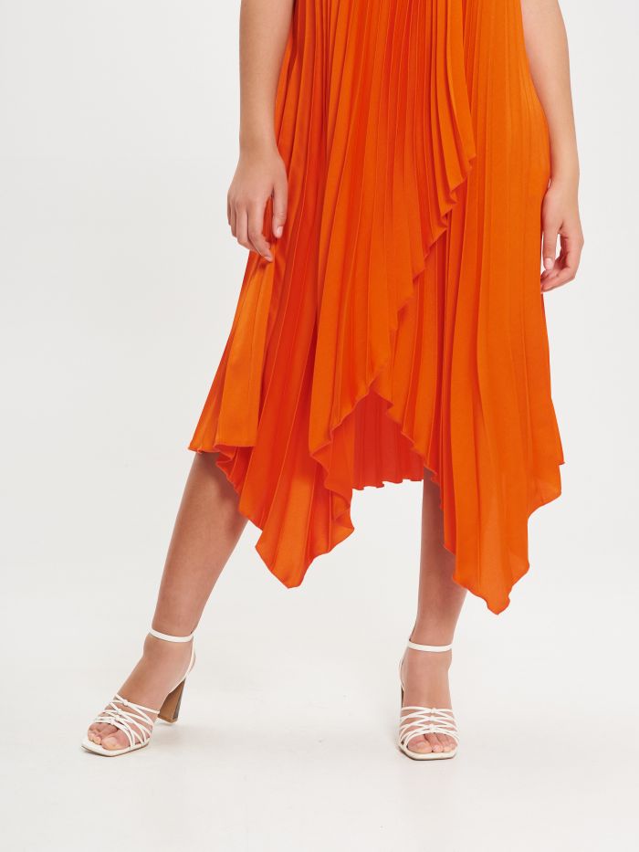 Orange Pleated Dress in_i6