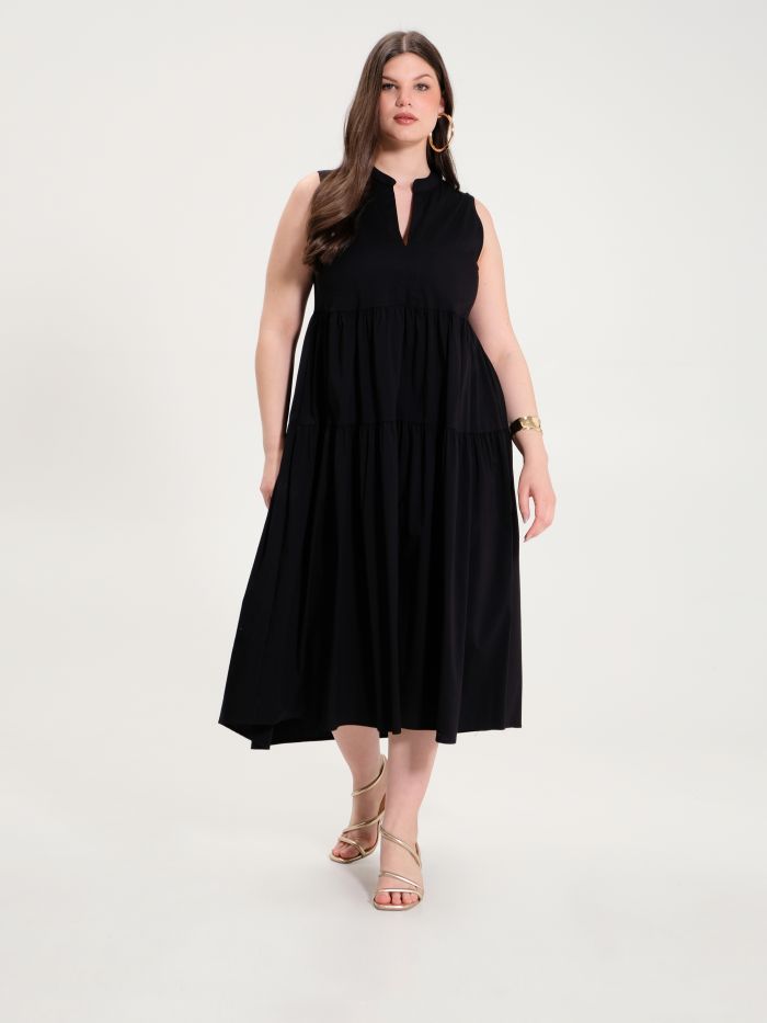 Curvy Black Dress in Cotton Rinascimento