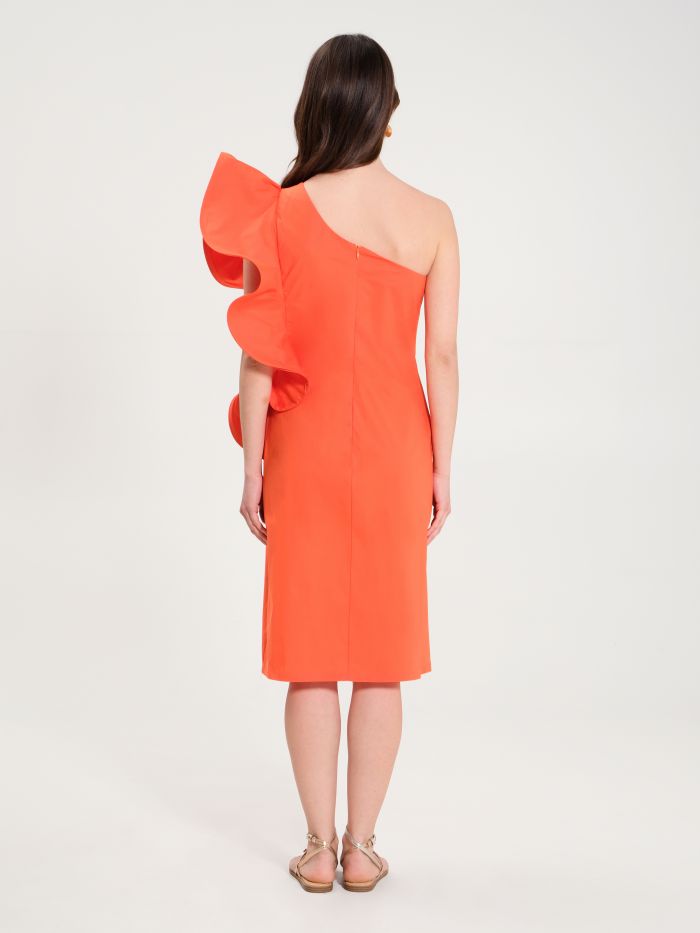 Orange Cotton Sheath Dress with Ruffles det_3