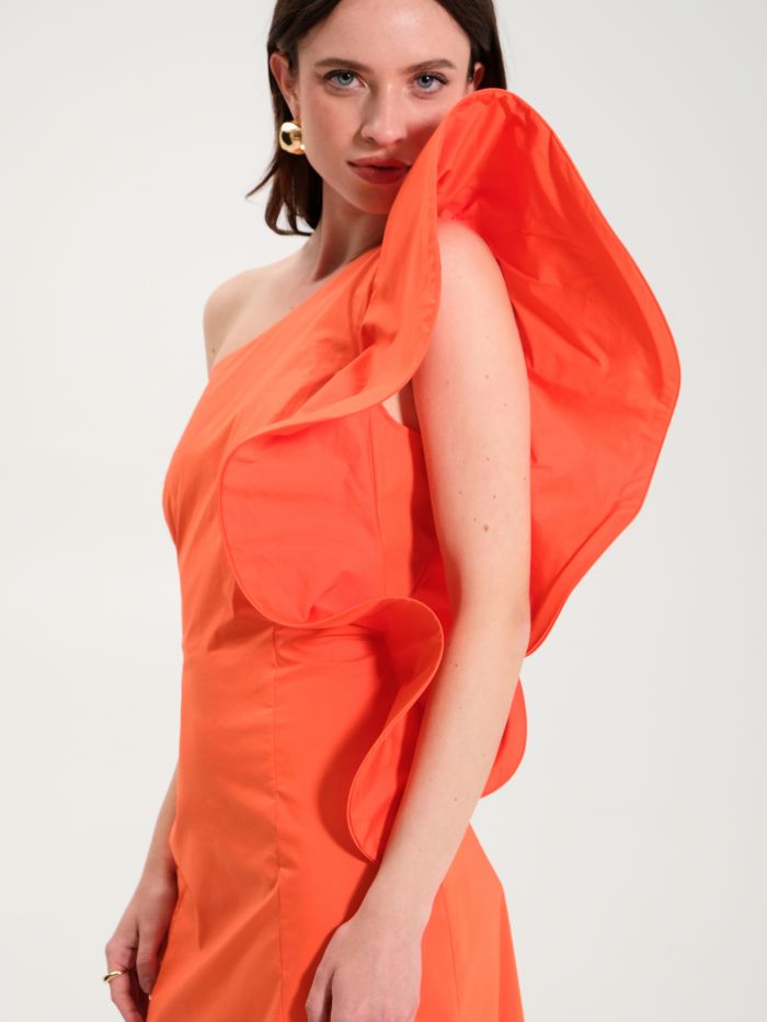 Orange Cotton Sheath Dress with Ruffles in_i5