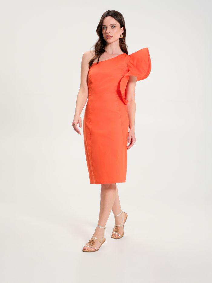 Orange Cotton Sheath Dress with Ruffles sp_e1