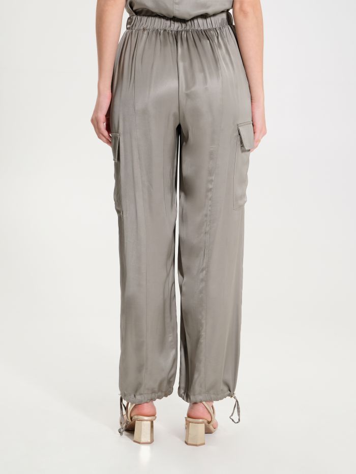 Military Green Satin Cargo Pants  in_i4