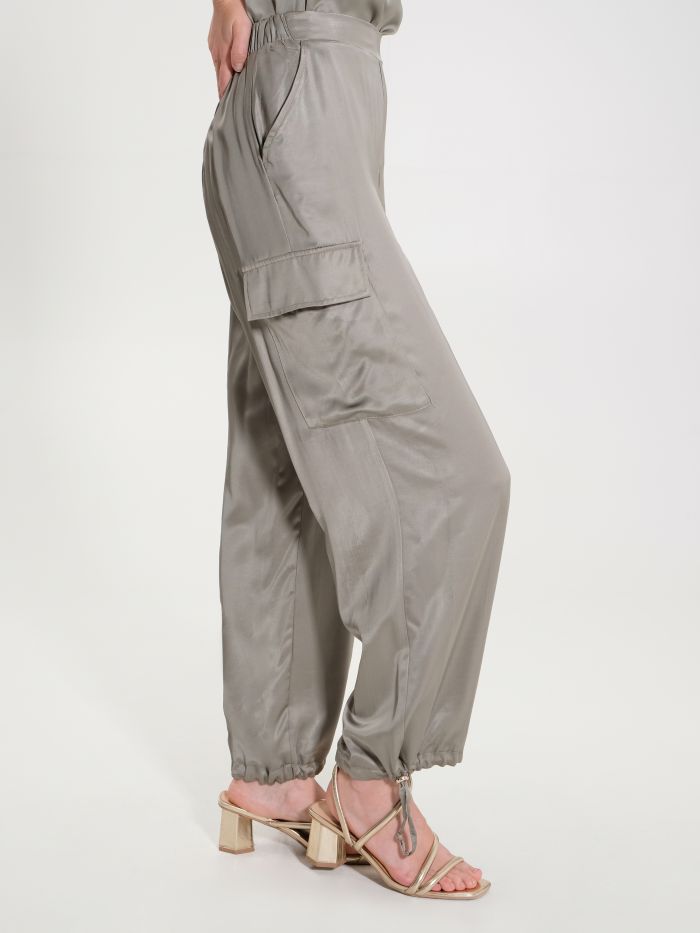 Military Green Satin Cargo Pants  in_i7