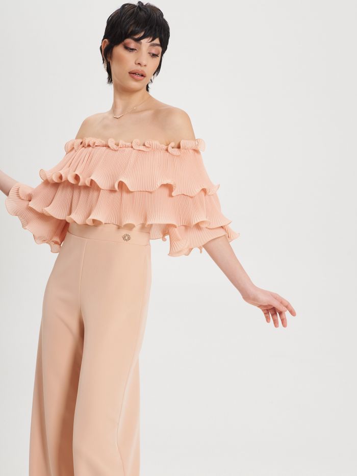 Peach Jumpsuit with Pleated Rouche  Rinascimento