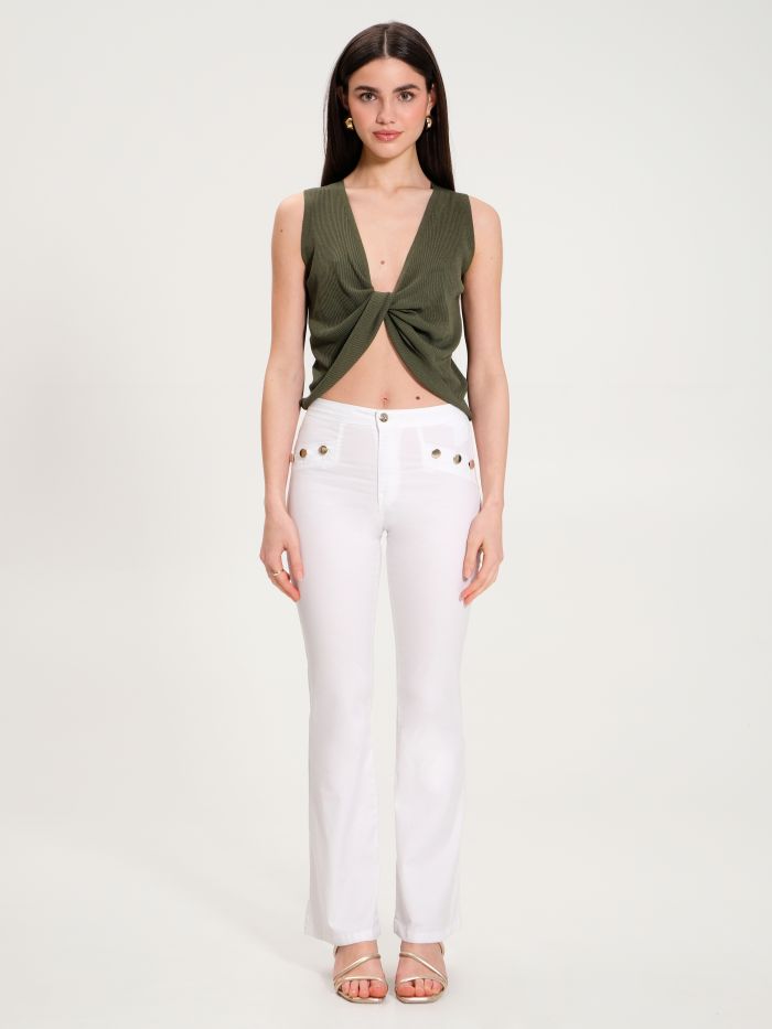 White Flared Trousers with Buttons  Rinascimento