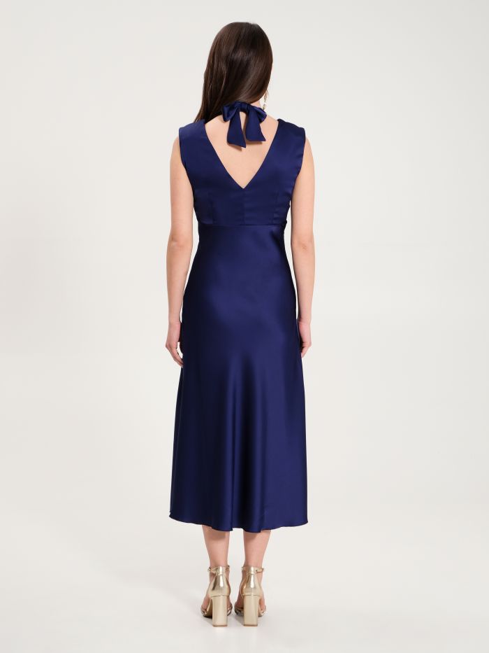 Crossover-Kleid aus Satin in Blau  Rinascimento