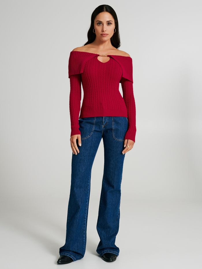 Maglia a treccia con scollo schiffer  Rinascimento