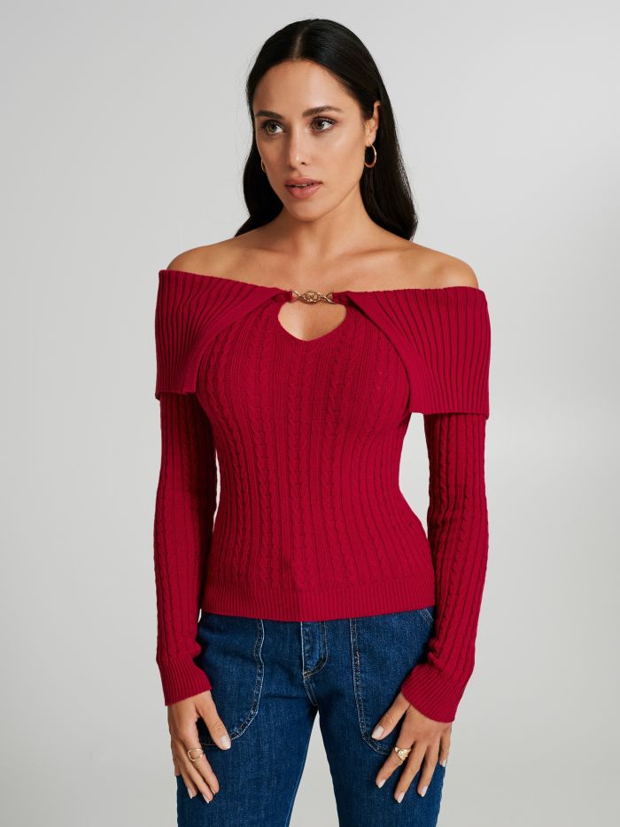 Maglia a treccia con scollo schiffer  Rinascimento