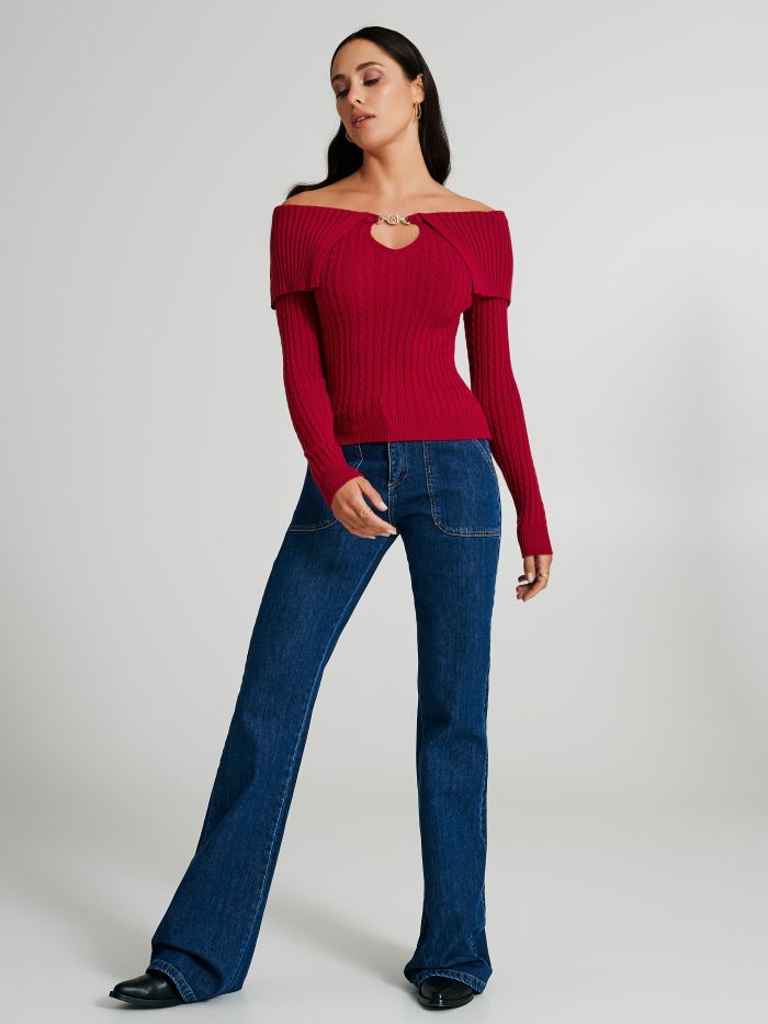 Maglia a treccia con scollo schiffer  Rinascimento