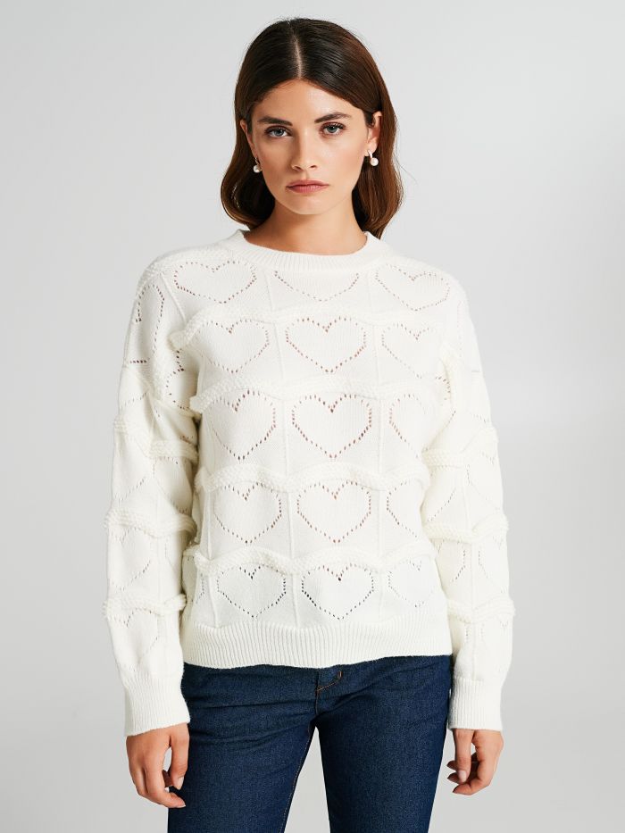 Jumper with Heart-Shaped Knit Pattern  Rinascimento