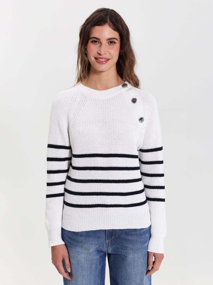 Striped Cotton Sweater with Buttons   Rinascimento