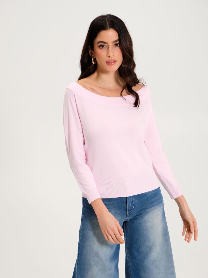 Pink Sweater with Off-the-Shoulder Neckline   Rinascimento