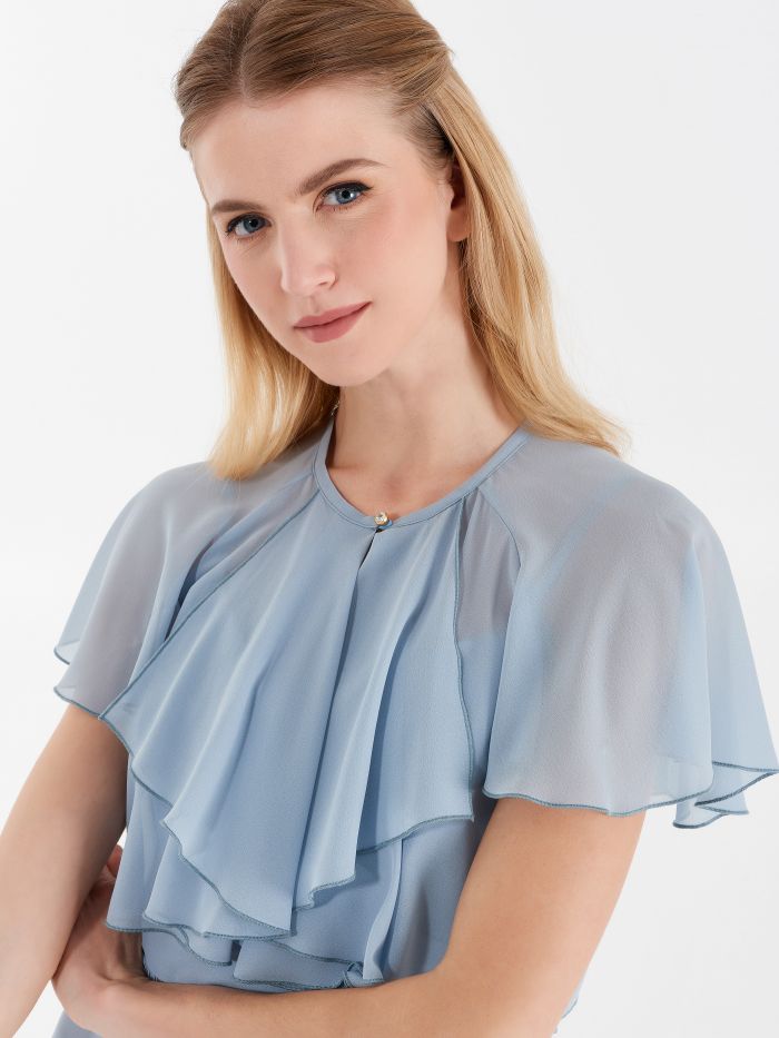 Copri spalle Atelier con collo Jabot color Celeste Copri spalle Atelier con collo Jabot color Celeste Rinascimento