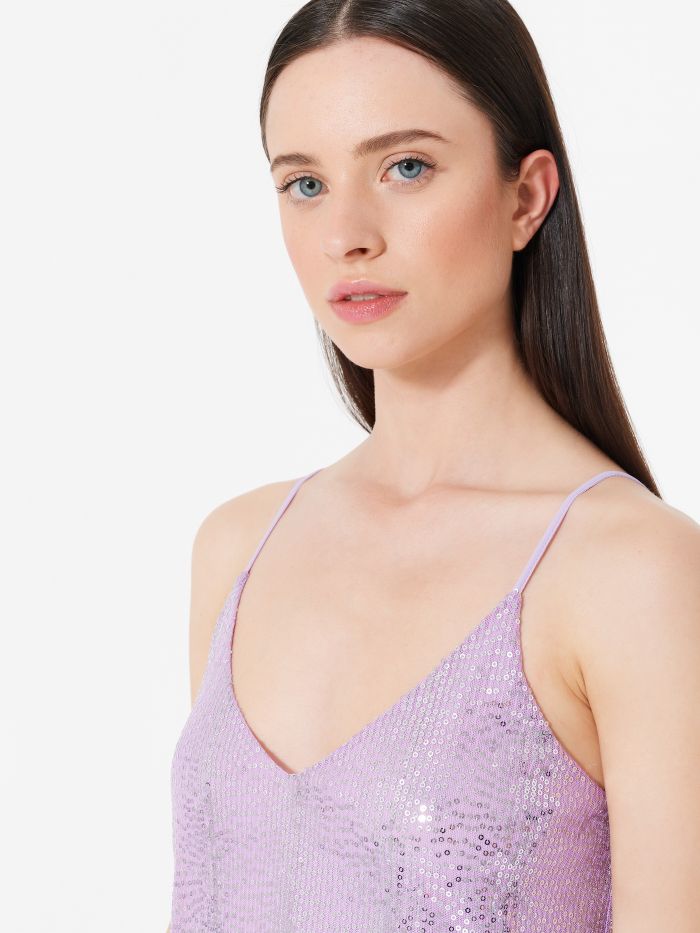 Top With Lilac Sequins And Thin Straps Lilac Women Rinascimento 