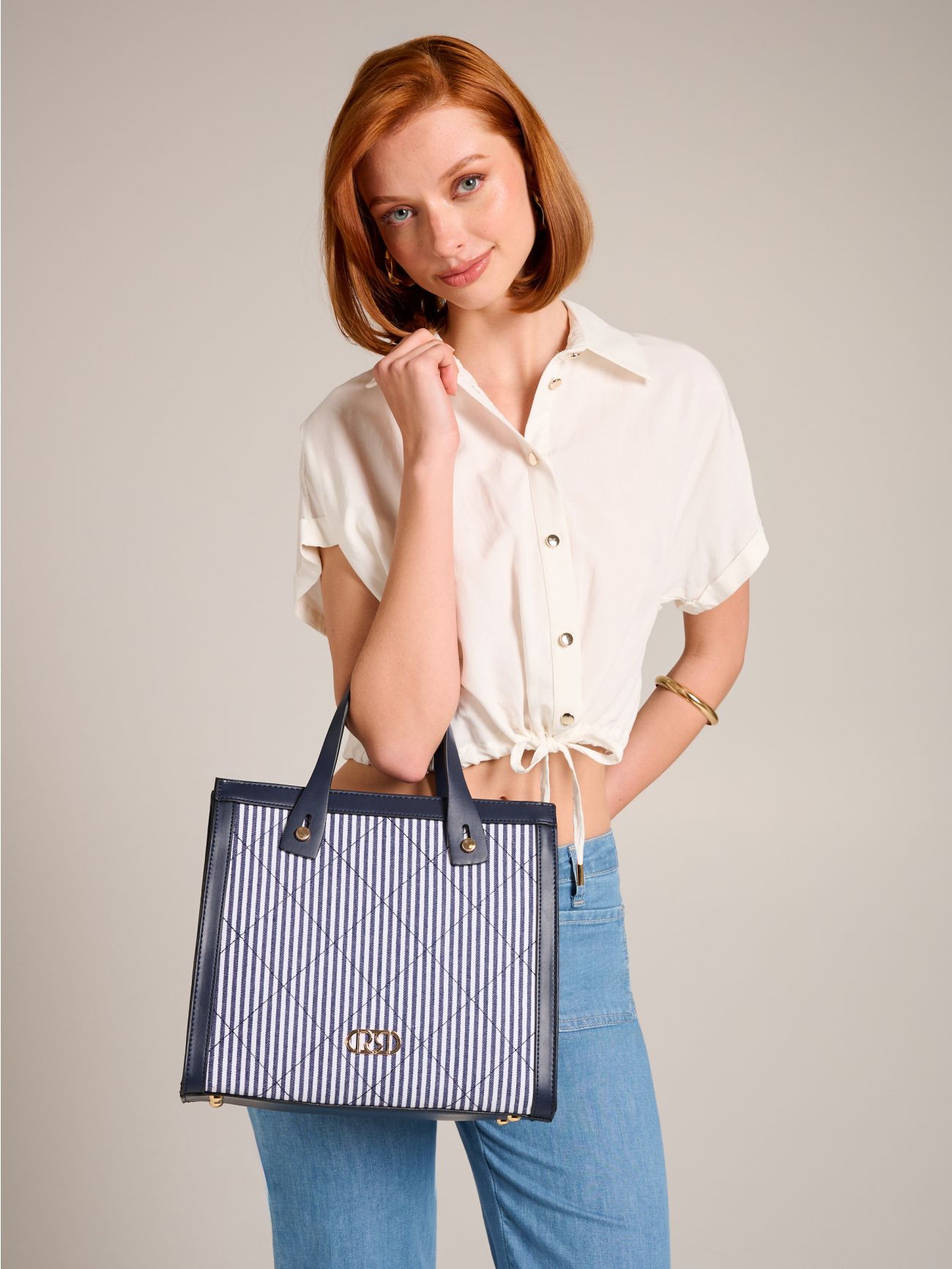 Blue and white striped shopper bag  Rinascimento