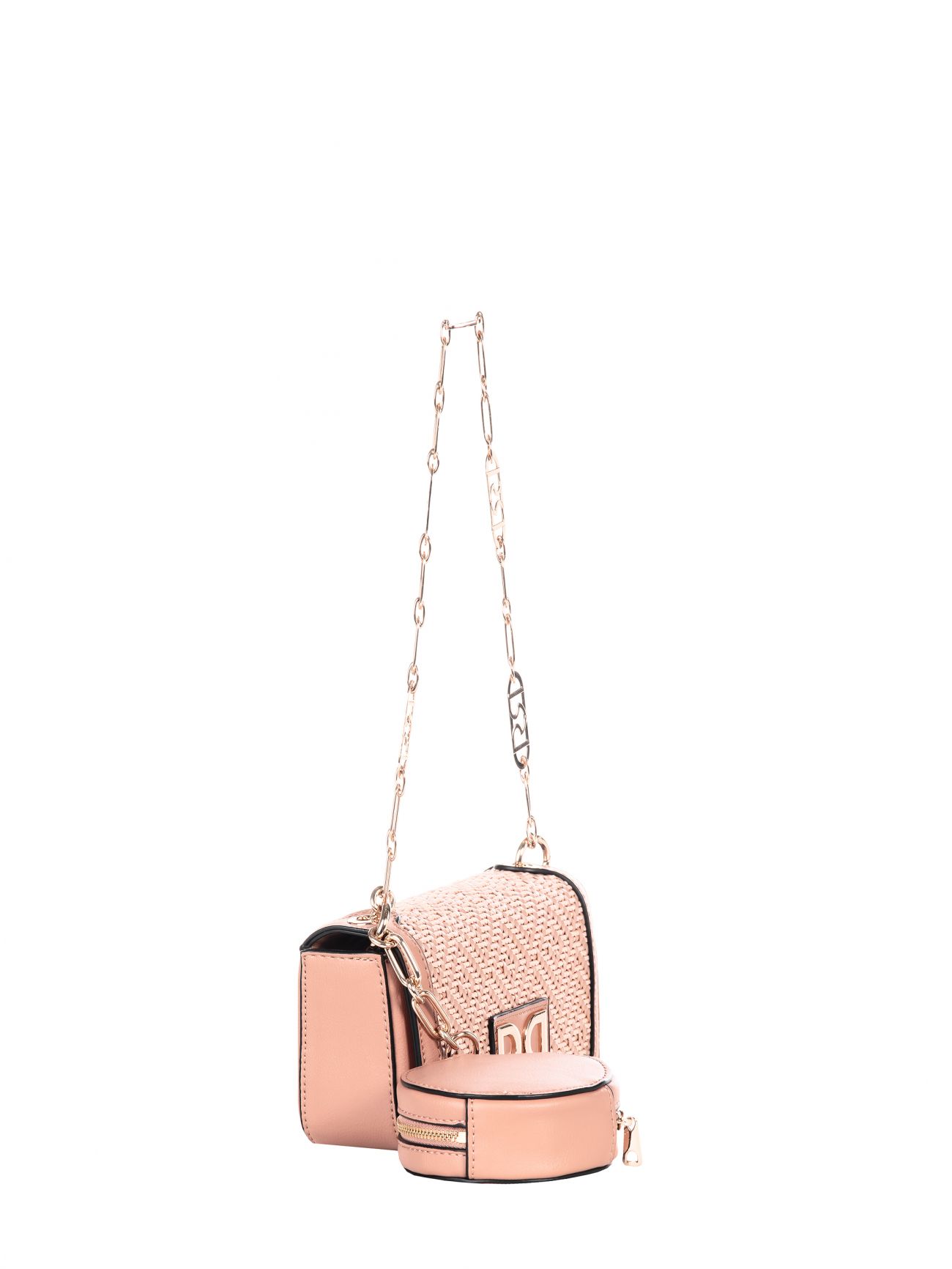 Mini Raffia-effect Shoulder Bag in Pink det_3