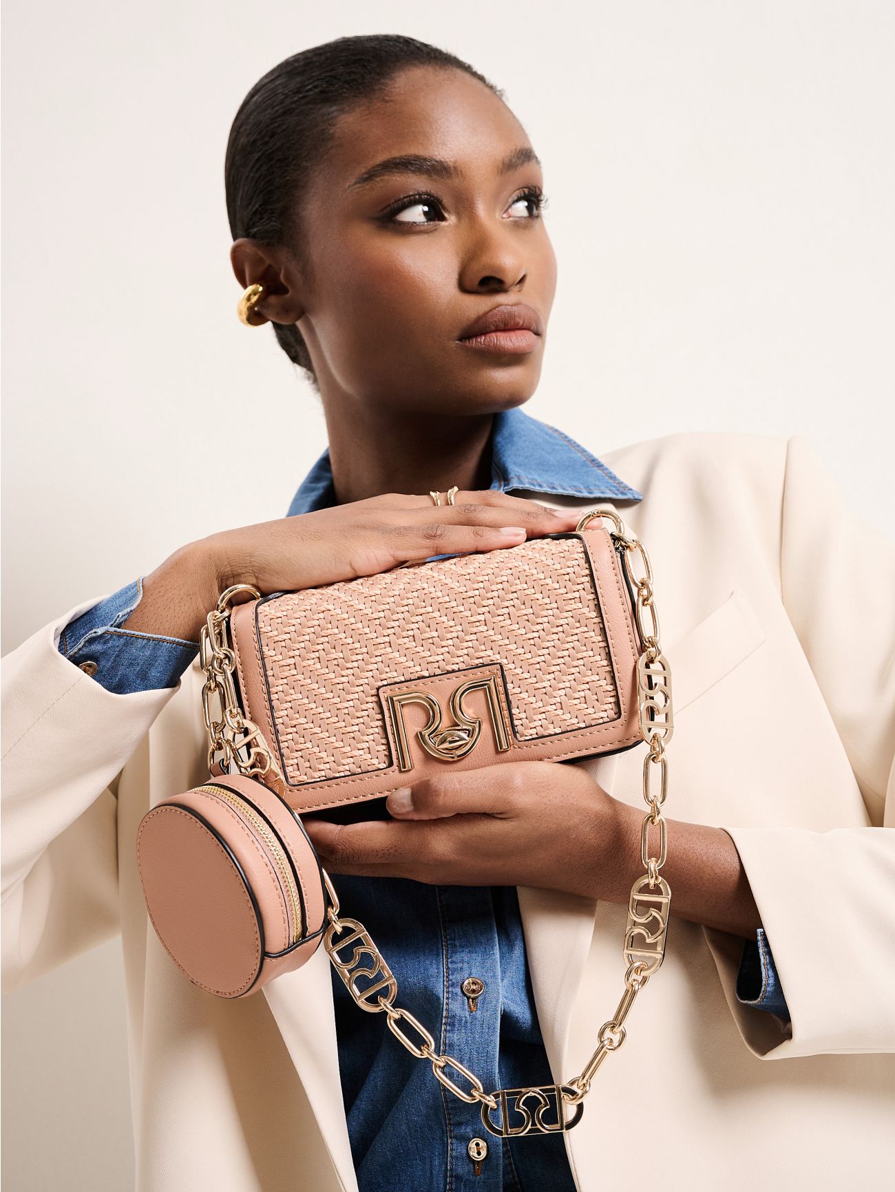 Mini sac à bandoulière rose effet raphia in_i5