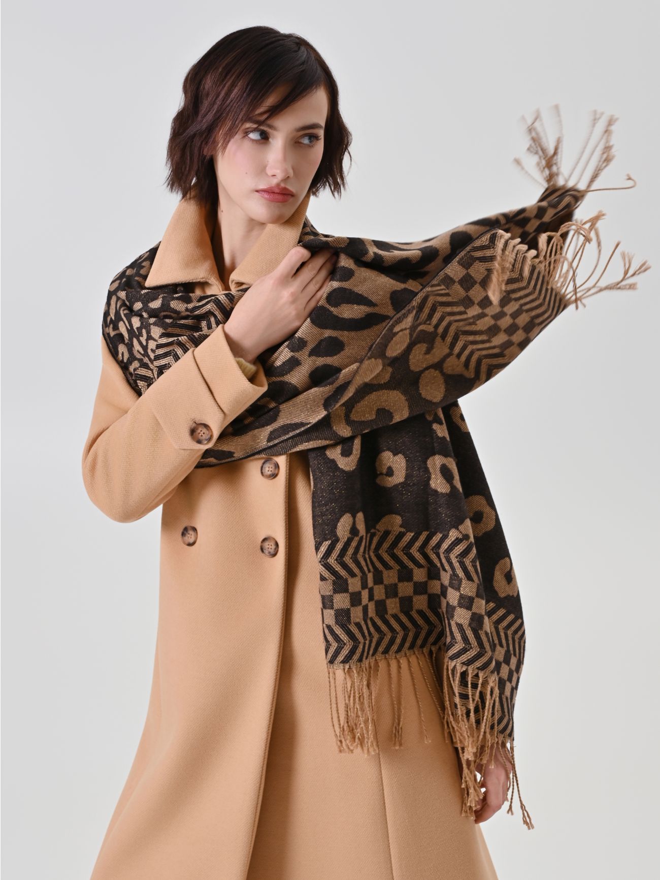 Black Leopard Print Scarf  Rinascimento