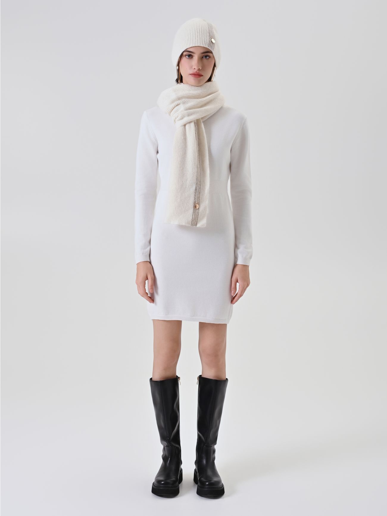 Cream Ribbed-Knit Beanie 1 Rinascimento Cream Ribbed-Knit Beanie det_1