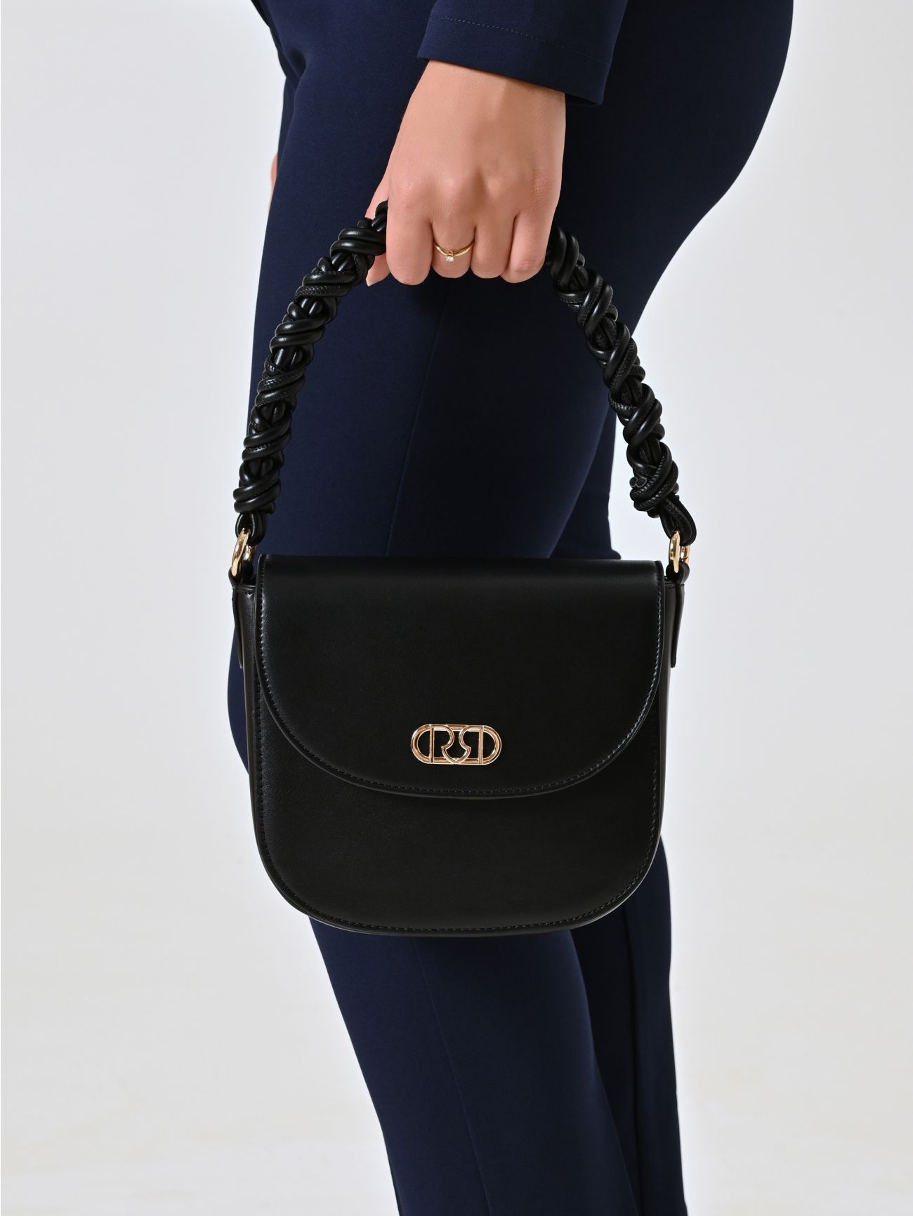 Borsa Nera con Manico Arricciato det_1