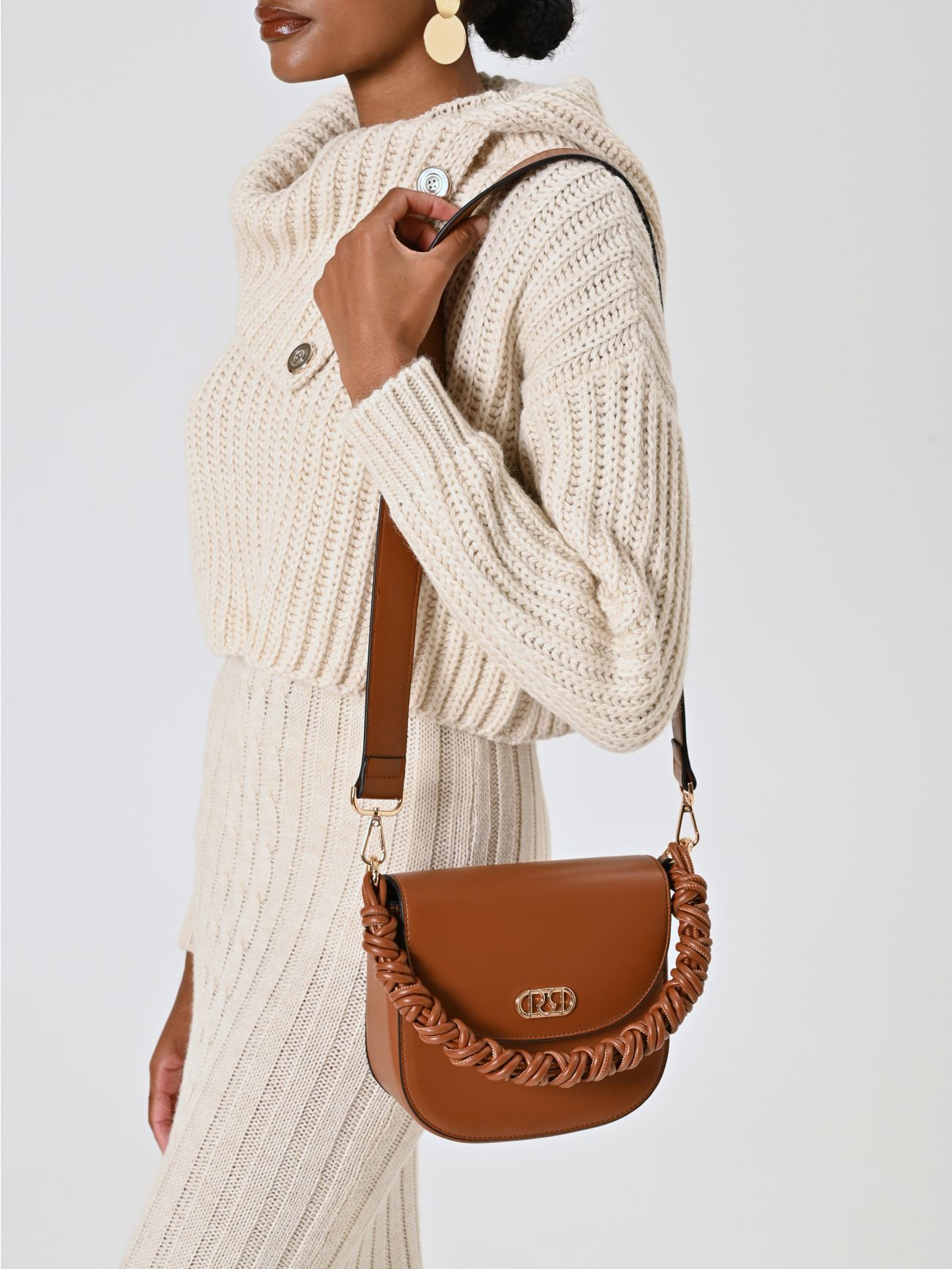 Military Green Bag with Ruched Handle in_i5