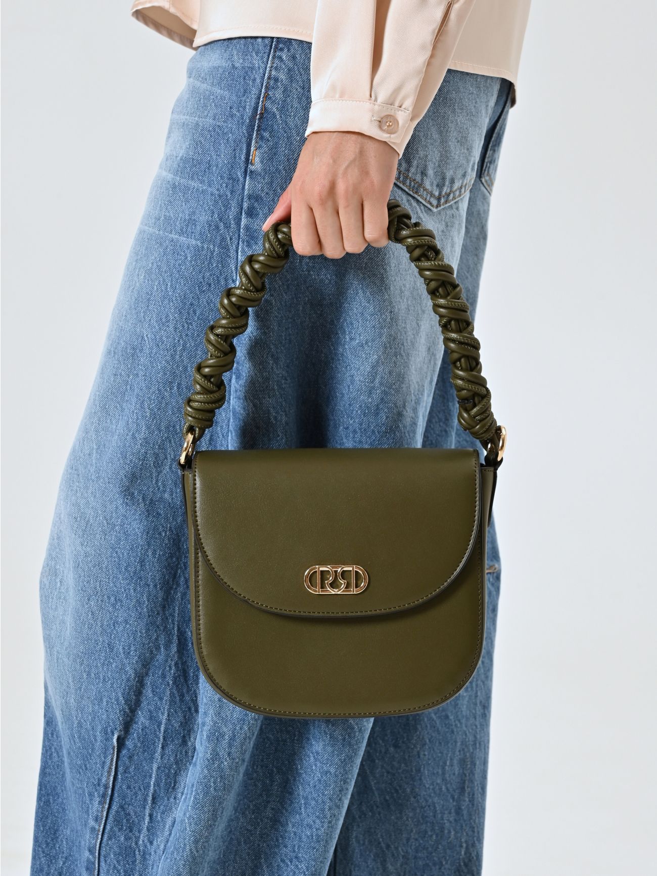 Military Green Bag with Ruched Handle  Rinascimento
