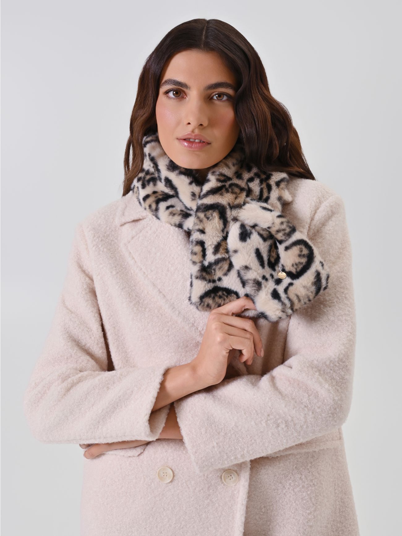 Beige Leopard Print Scarf  Rinascimento
