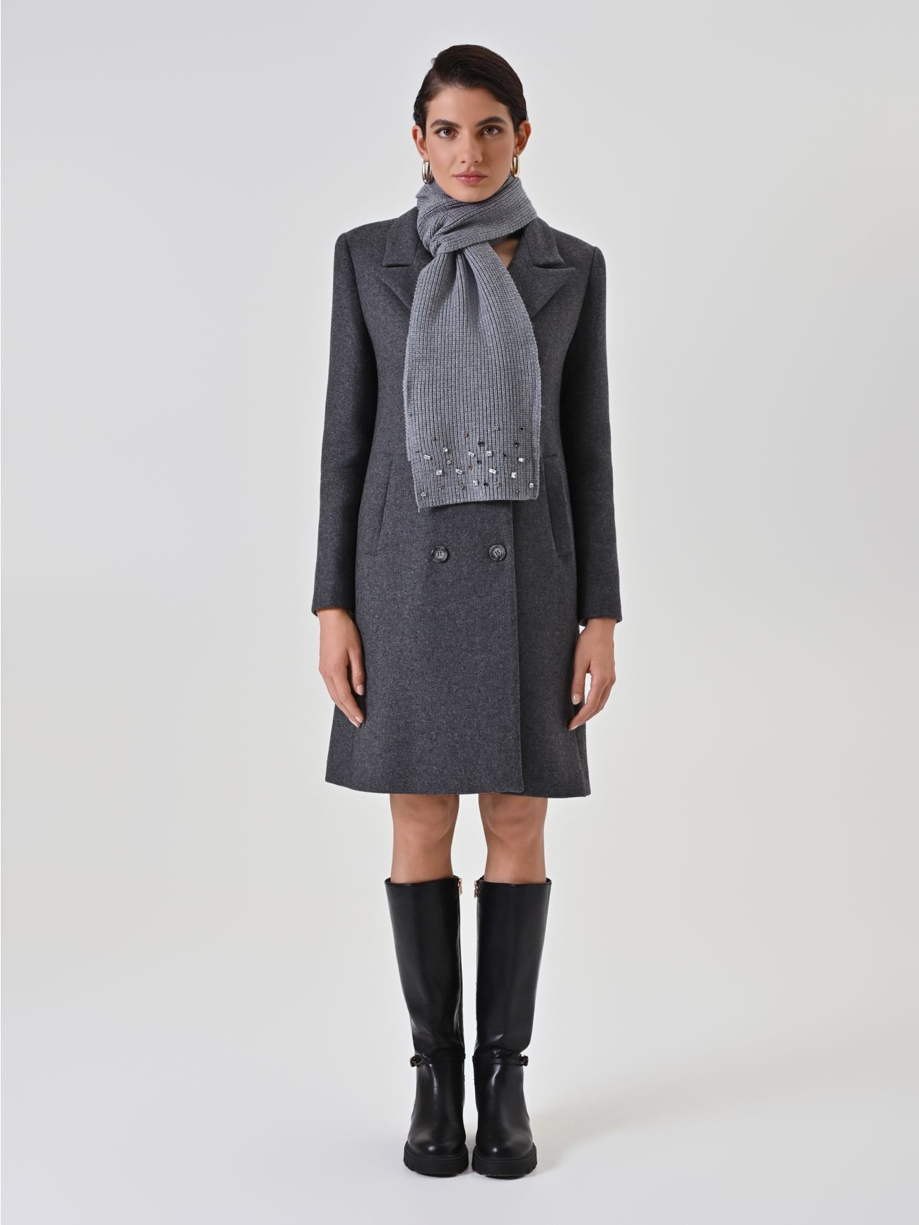 Stone-Embellished Grey Scarf 1 Rinascimento Stone-Embellished Grey Scarf det_1