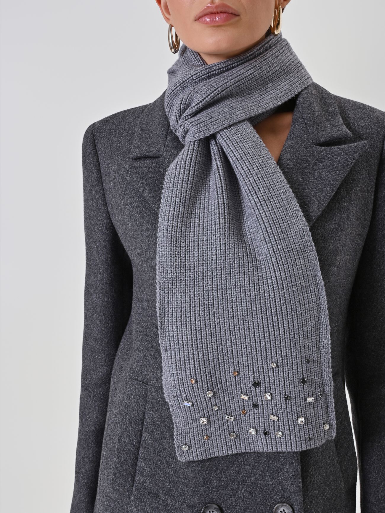 Stone-Embellished Grey Scarf 2 Rinascimento Stone-Embellished Grey Scarf in_i5