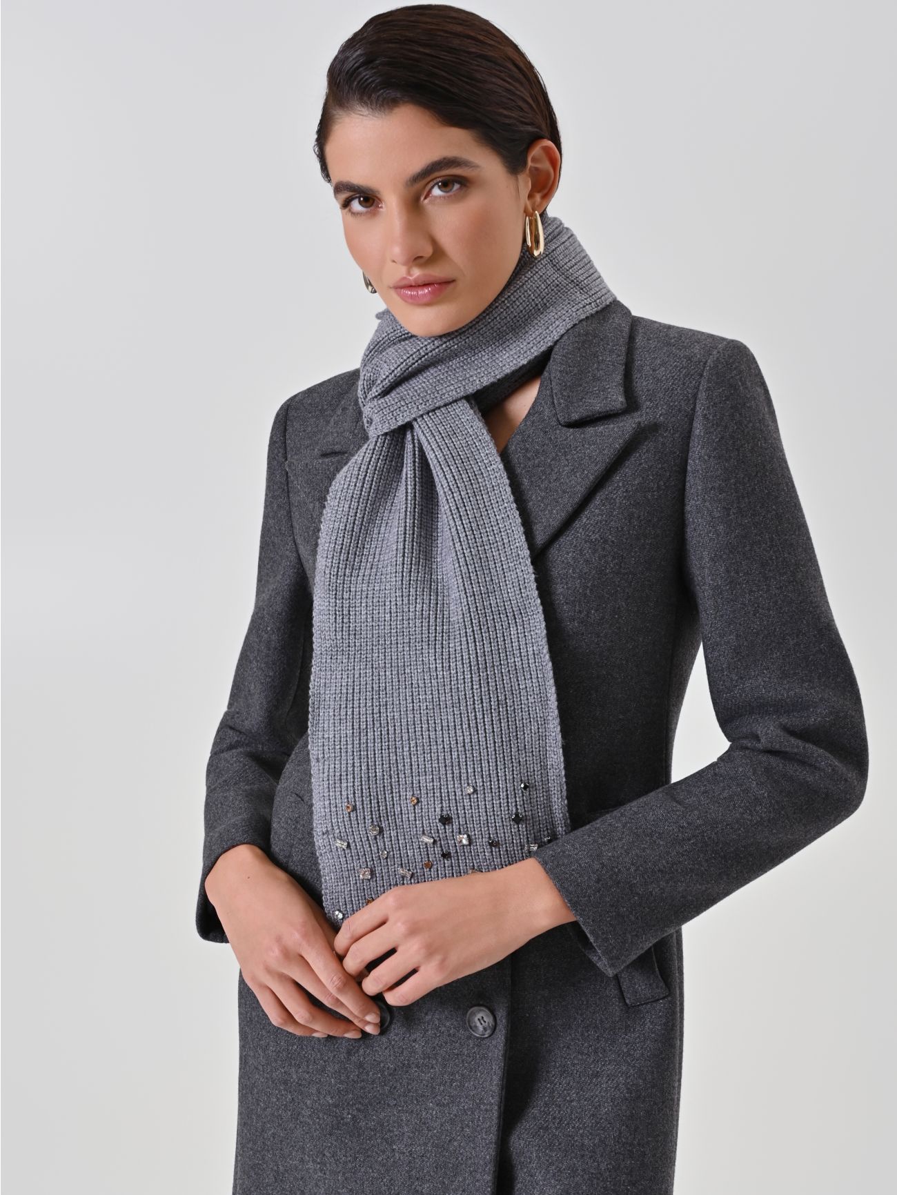 Stone-Embellished Grey Scarf  Rinascimento