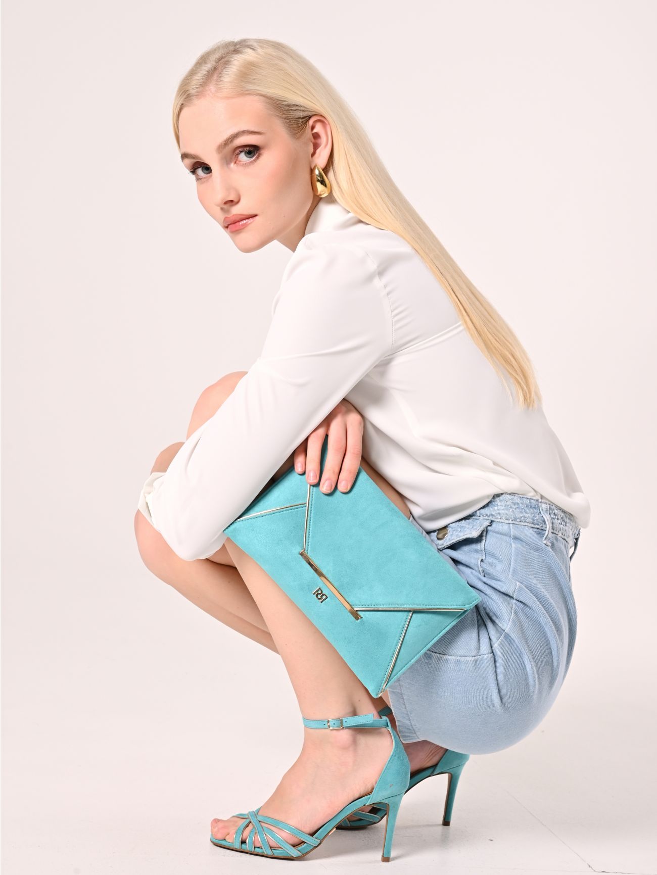Suede-Effect Sandals in Turquoise in_i5