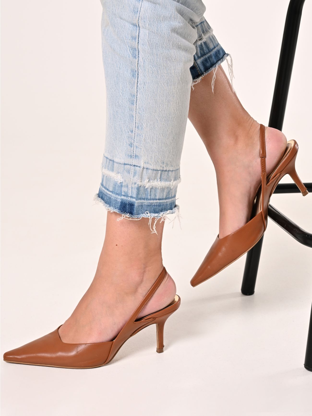 Brown Faux Leather Slingbacks in_i5