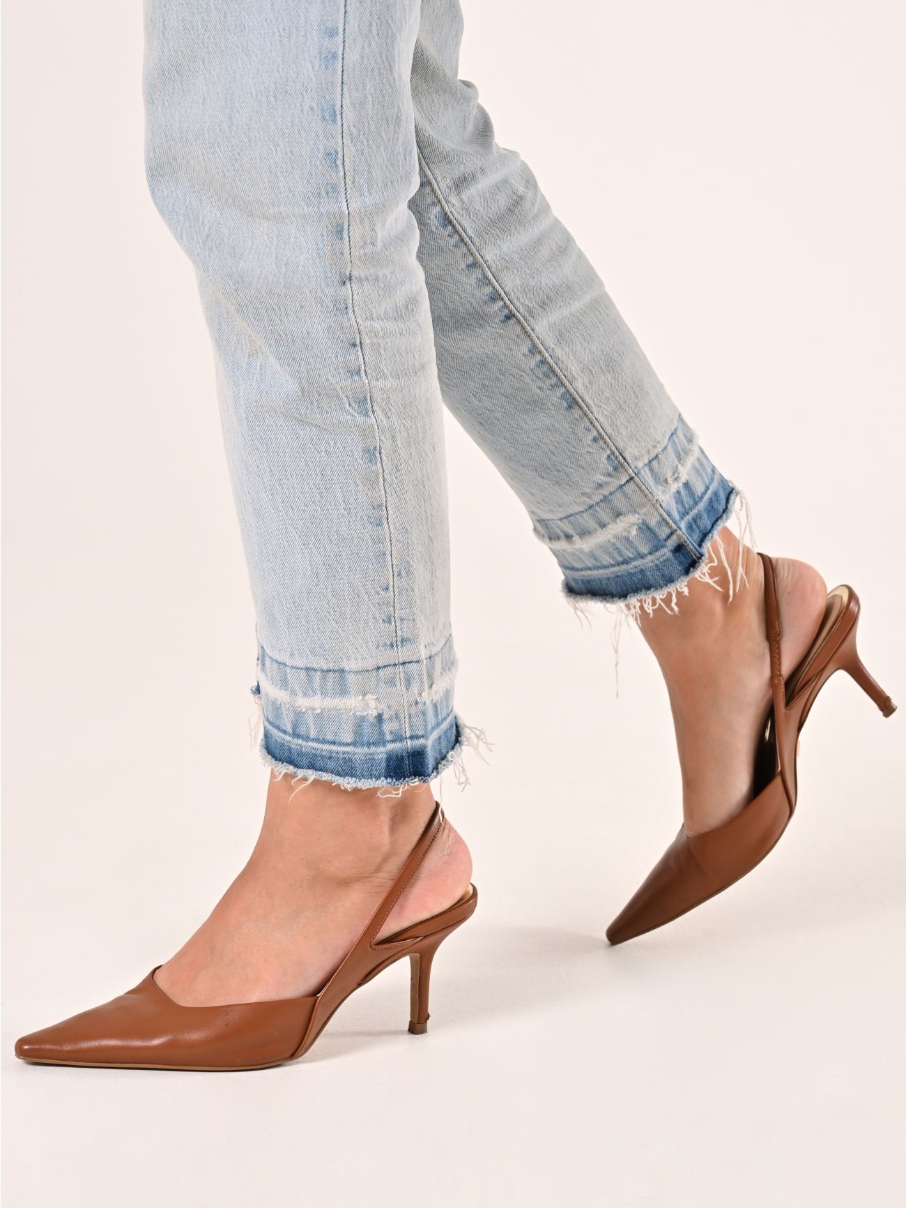 Brown Faux Leather Slingbacks in_i7