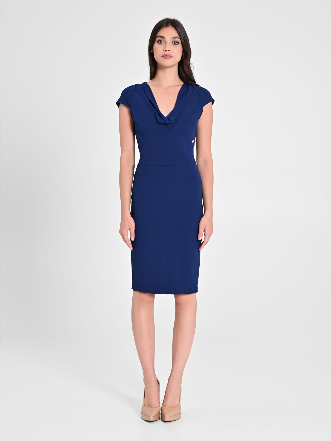 Sheath Dress with Draped Neckline det_1