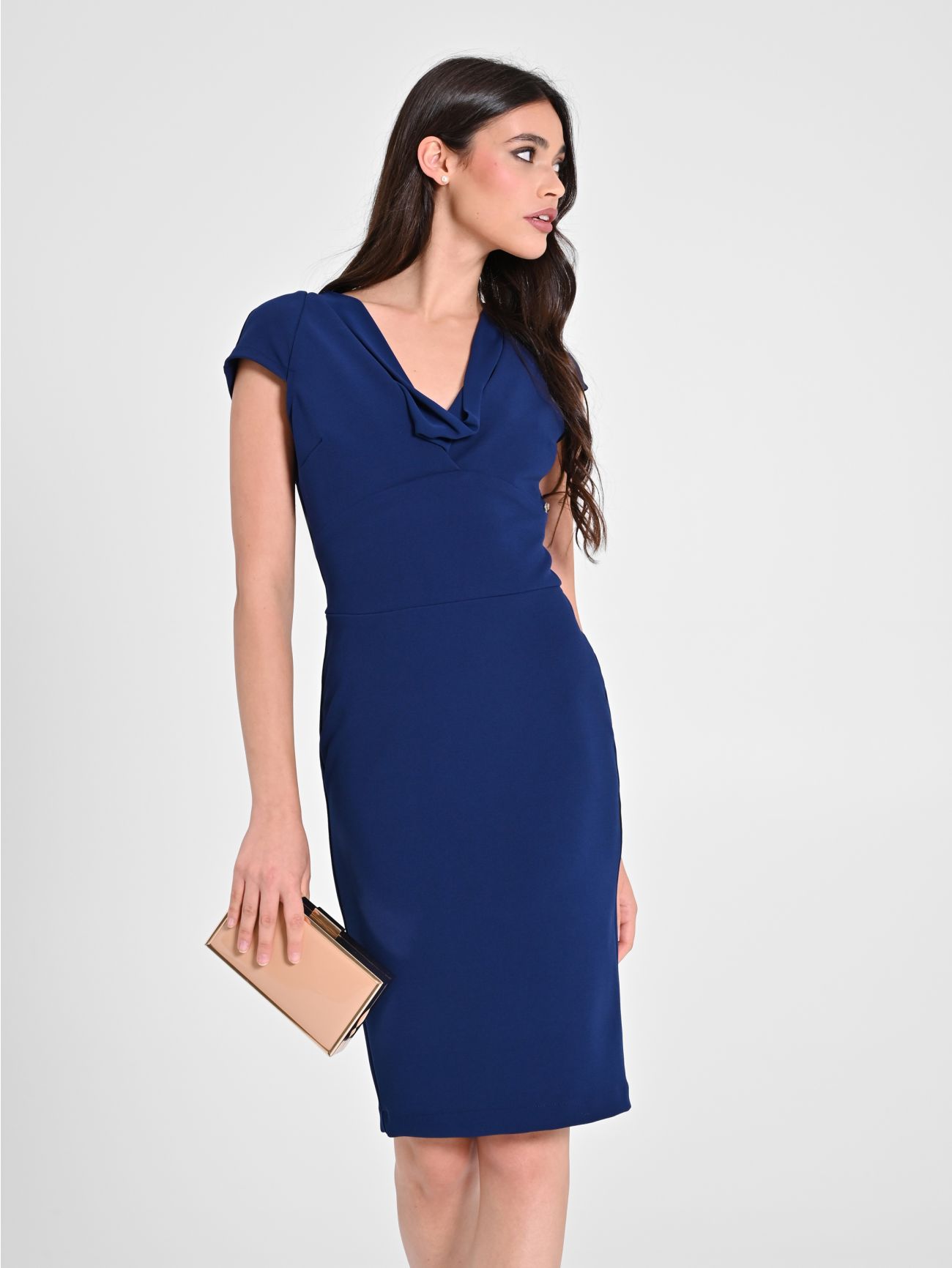 Sheath Dress with Draped Neckline in_i7