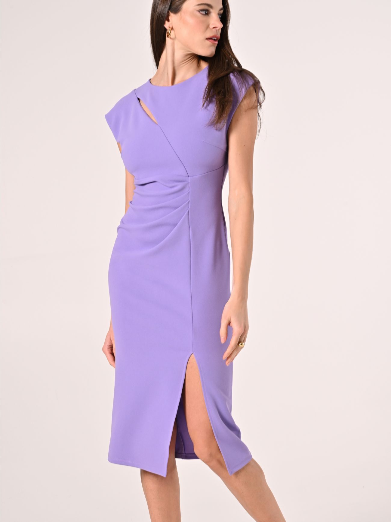 Lavender Purple Sheath Dress with Cut-out Detail in_i7