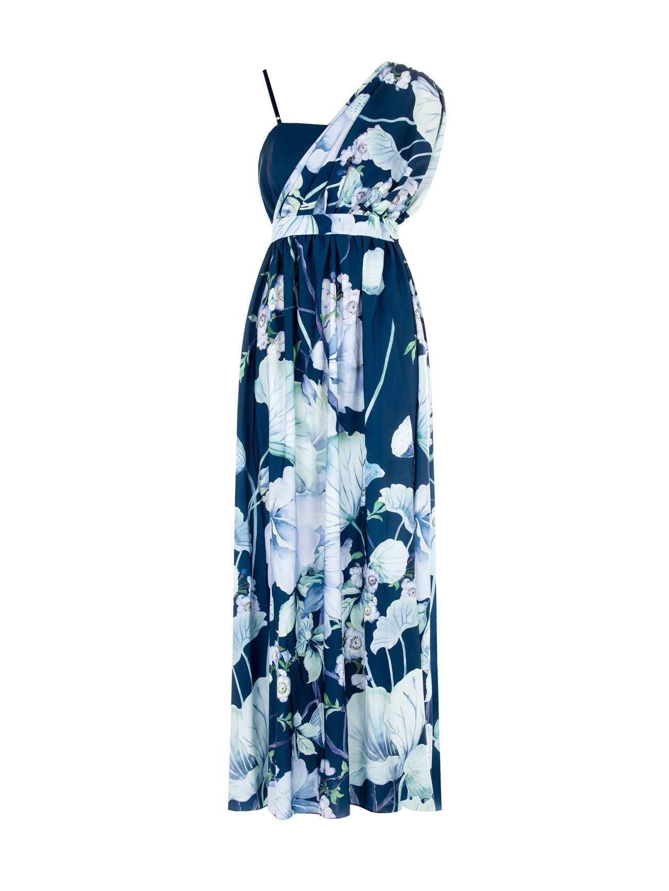 Einseitig schulterfreies langes Kleid mit Blumenmuster det_4