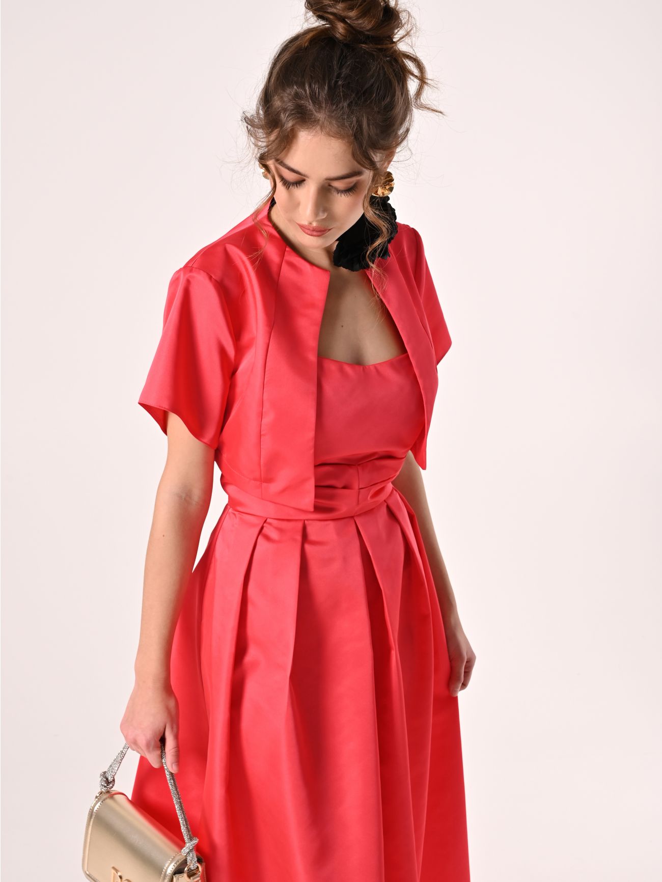 Cropped Shrug in Camelia Pink Twill  Rinascimento