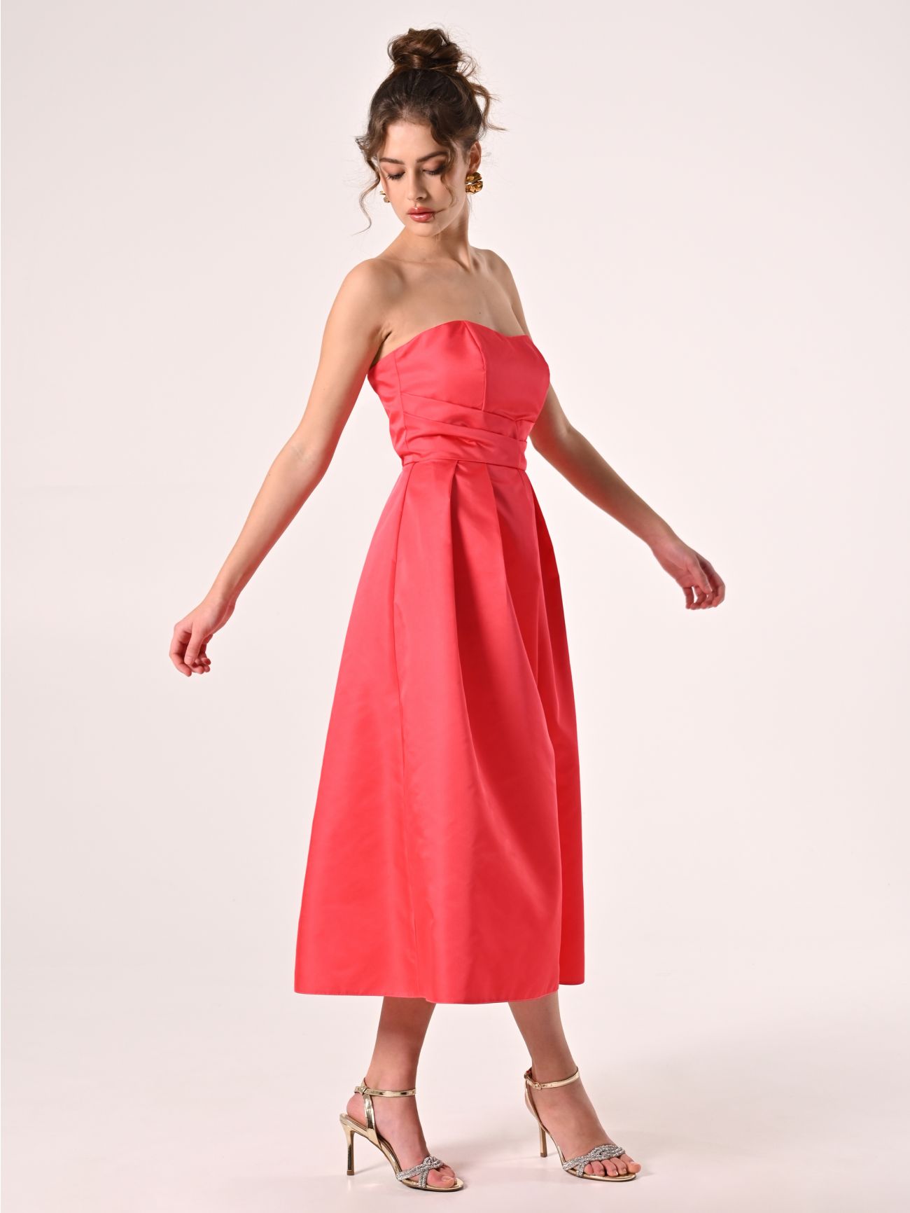 Bustierkleid mit Tellerrock aus Twilll in Kamelienrosa in_i7