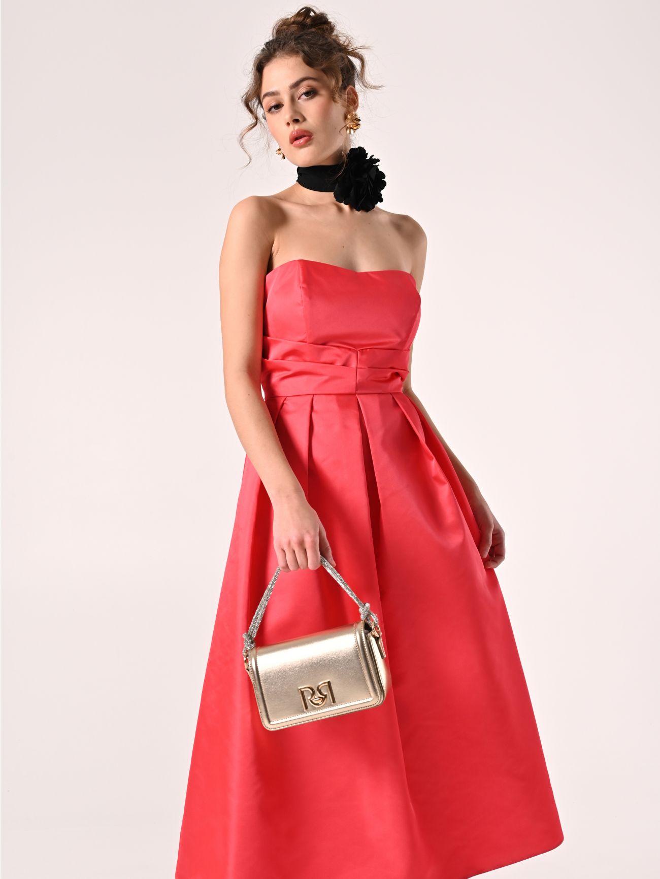 Bustierkleid mit Tellerrock aus Twilll in Kamelienrosa sp_e1
