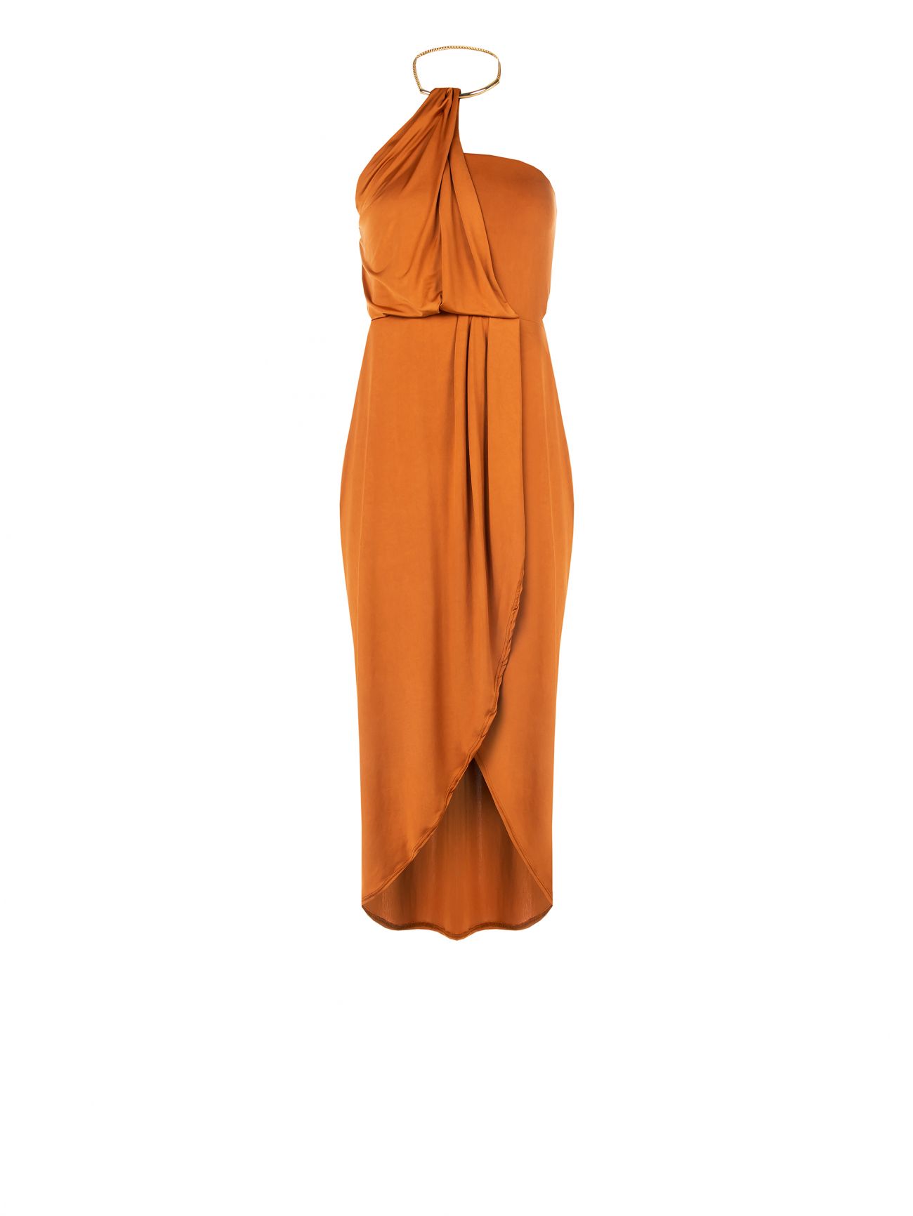 Vestido de hombro descubierto marrón con escote de joya det_4