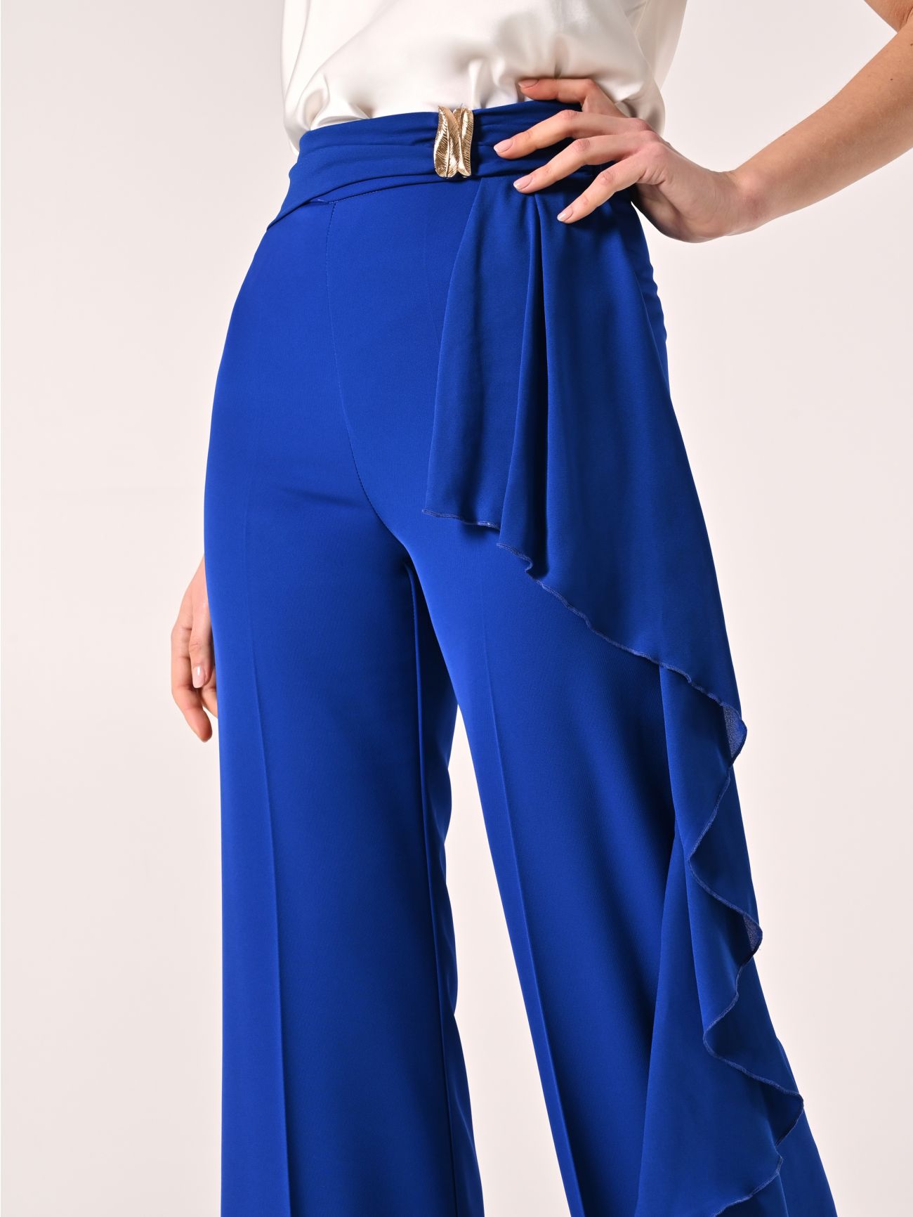 Pantaloni Ampi Blu Cina con decoro Gioiello in_i5