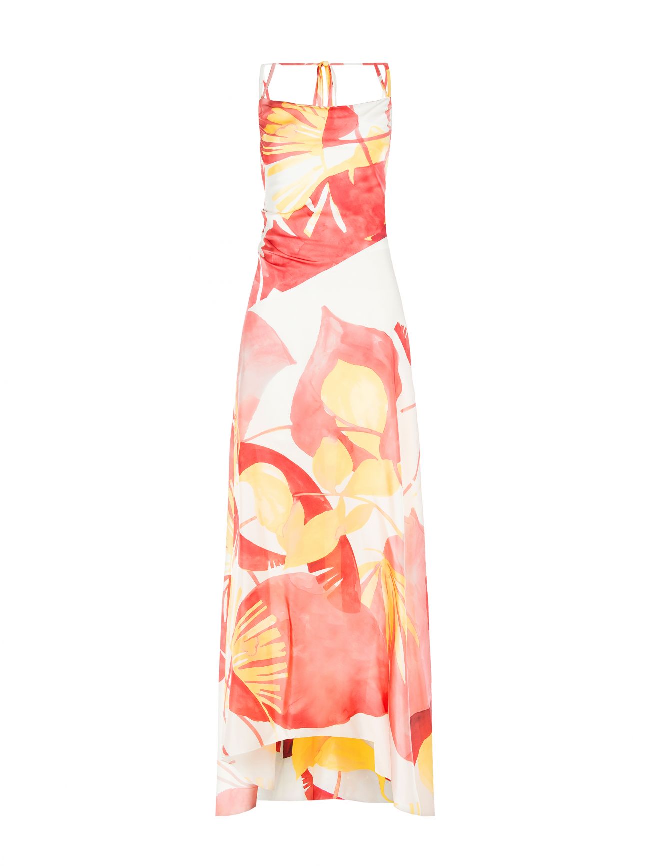 Robe longue en satin imprimé feuilles det_4