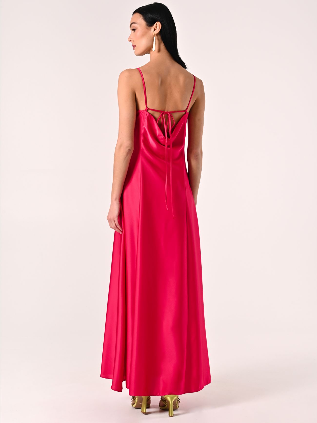 Robe fuchsia en satin avec lacets bustier det_3